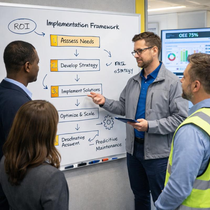 The project team plans the implementation steps of intelligent welding in front of the whiteboard in the workshop